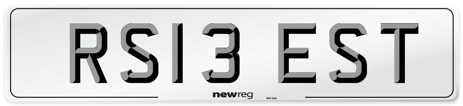 RS13 EST Number Plate from New Reg